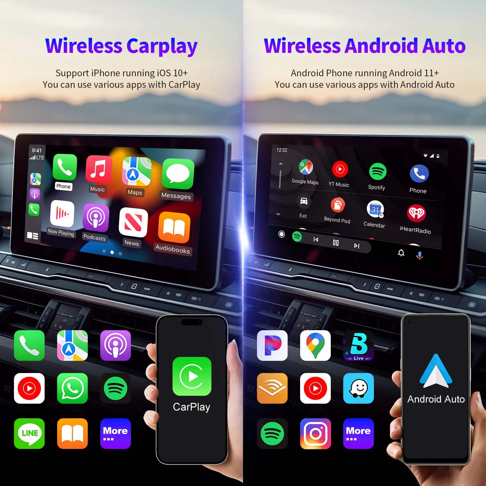 X-YUNS NEW 2026 Wireless Carplay Android Auto Adapter 2in1 Smart Mini Box WIFI BT Dongle Auto Connect For Most Vehicle Models
