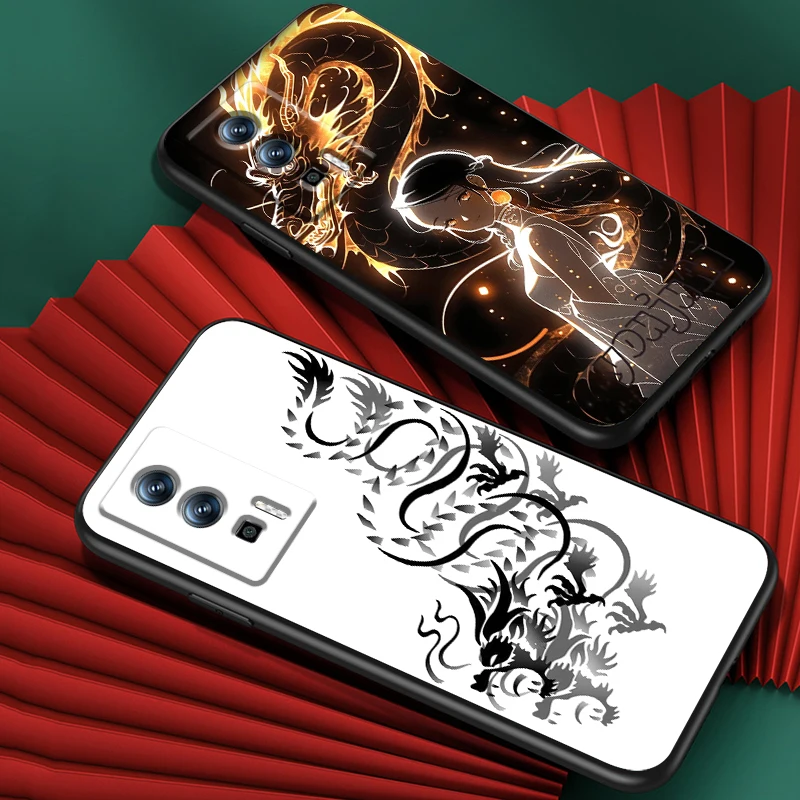 Chinesische loong niedlichen Cartoon für Xiaomi Redmi 9a 9c 9at 10c 9 9t 10 12c 13c 8 12 k60 a1 k50 k40 5g schwarz zurück Telefon hülle