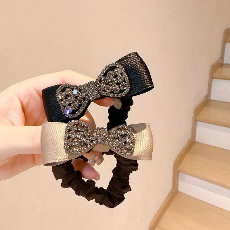 

Bow tie rhinestone hair tie high-end hair tie black temperament ball hair accessories small intestine circle hair tie