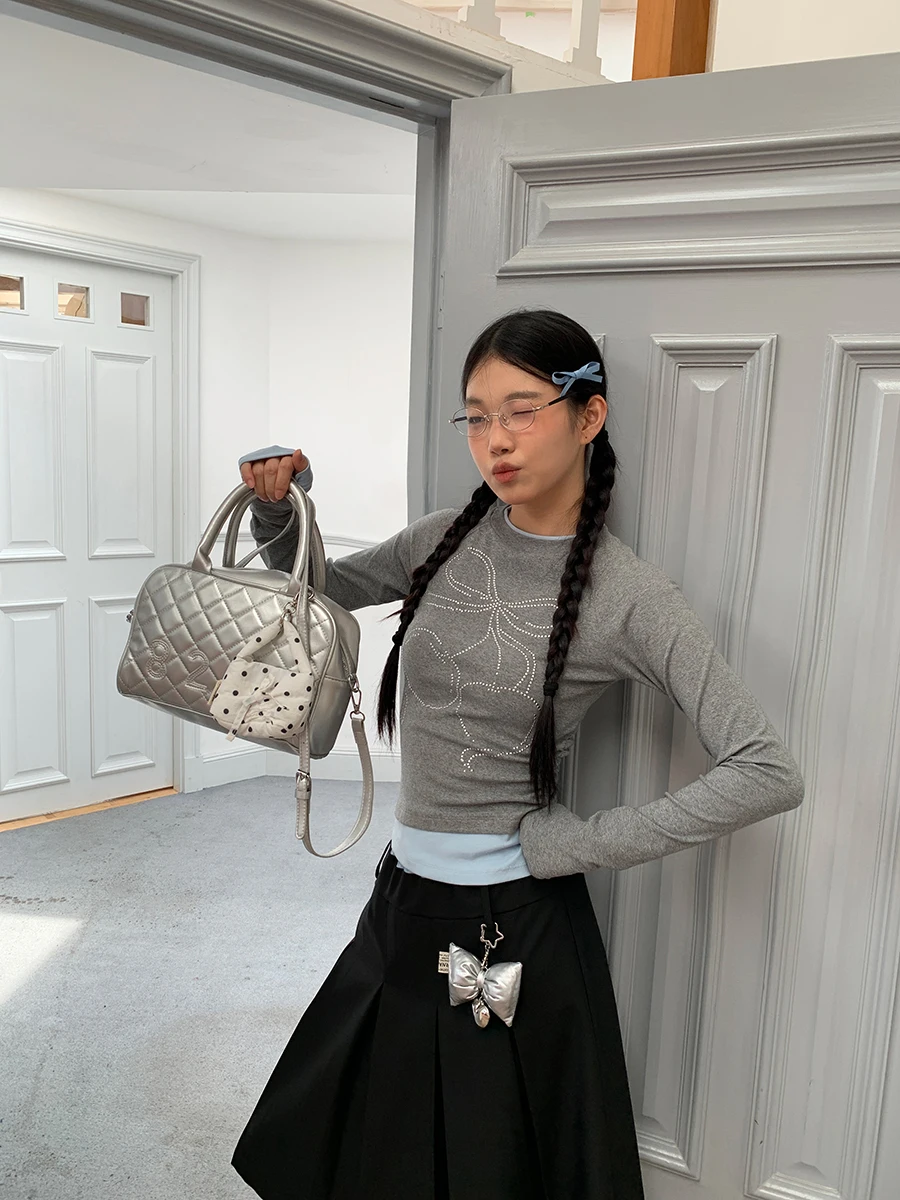 Cseta de Manga Larga con Diseño Adeazante para Mujer, Primavera-Otoño 2025, Nuevo Estilo, Cseta de Dos Piezas Falsa p...