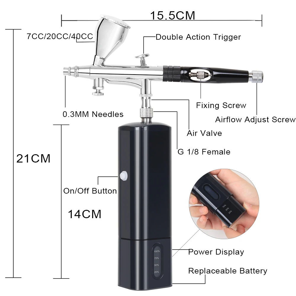 TM90-180J Mini aerografo senza fili con kit compressore Penna spray ricaricabile Torta Deraction Colorazione Modello Nail Art Face SPA
