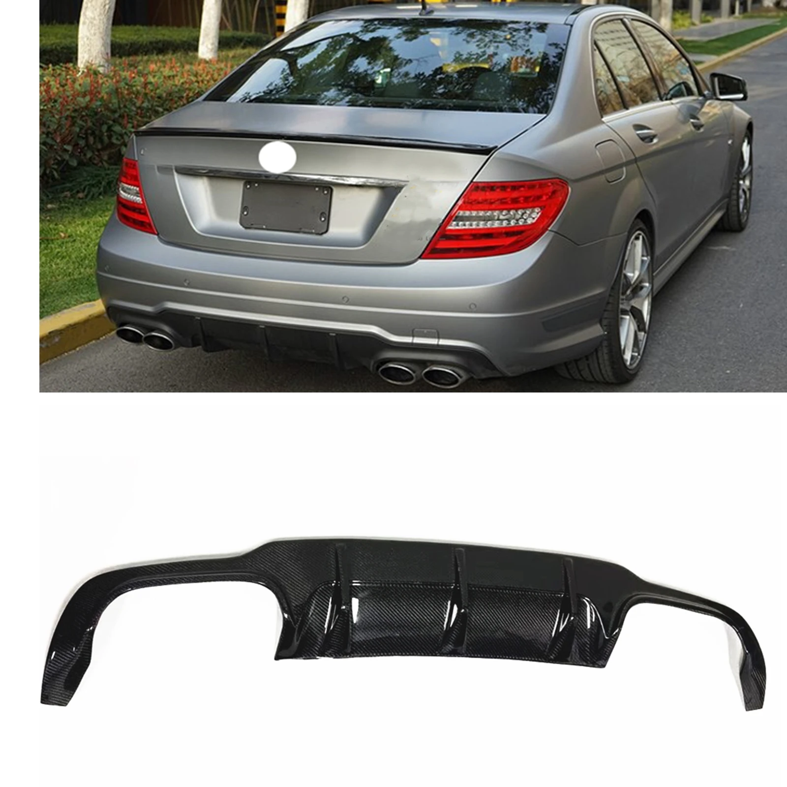 

Rear Bumper Diffuser For Mercedes-Benz W204 C Class C63 AMG 2012-2014 Real Carbon Fiber Boot Bracket Spoiler Plate Splitter Lip