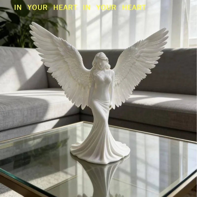 Décoration de bureau ange-déesse, statue imprimée en 3D avec ailes blanches pures pour bureau, maison et espace spirituel