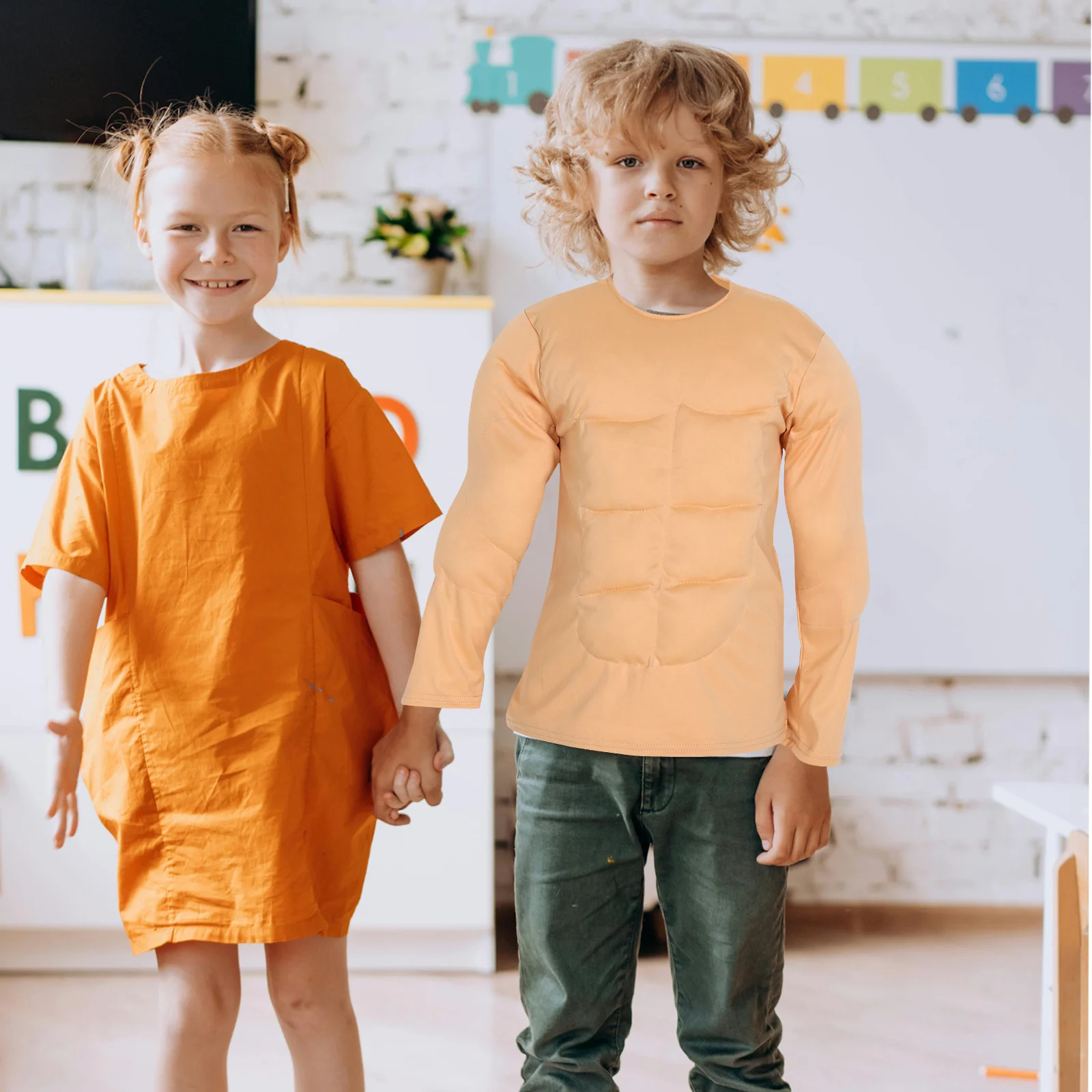 

Kids Muscle Cosplay Costume Realistic Male Chest Vest Padded Fake Muscle Shirt Lightweight Breathable for Stage