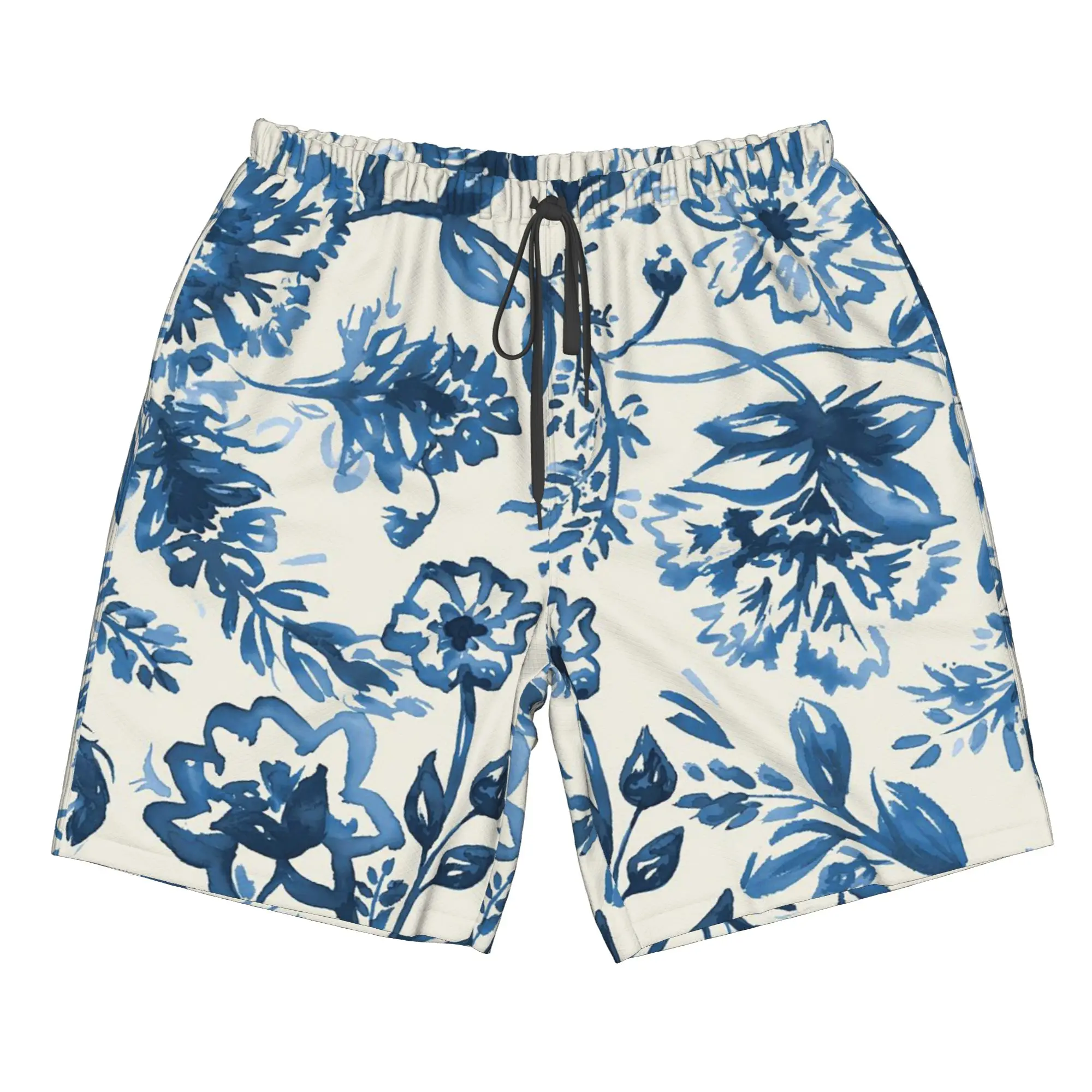 Tropical Flower Blue Floral Pattern Trunks Beach Board Shorts Casual Quick Dry Swim Summer Men Pants