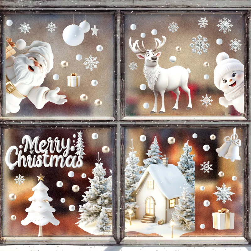 

Christmas wall stickers glass door stickers decorations Santa Claus sleigh stickers window wall decoration