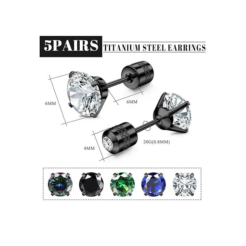 Glamorous Stainless Steel & Zircon Stud Earrings for Men – H