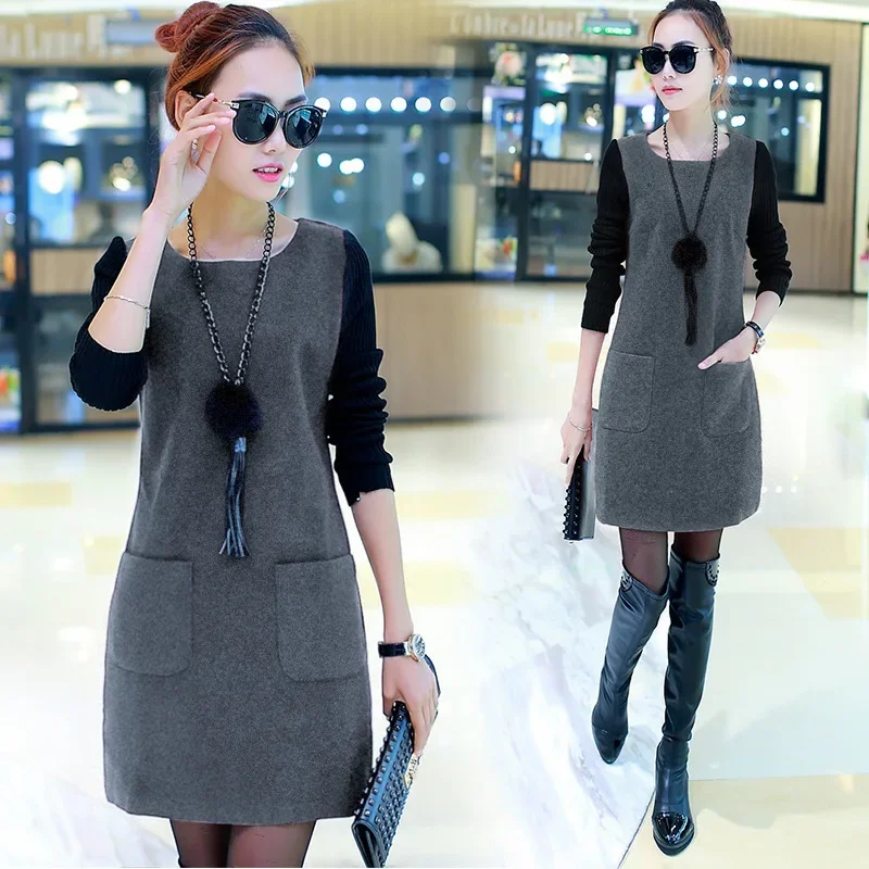 Women's Skirt Winter Fake Two Large Size Korean Version Medium And Long Velvet Thickened Sweater Dress