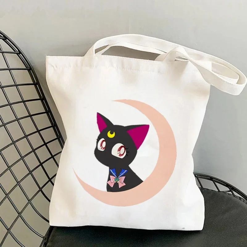 Sailor Meow On the Moon Women Shoulder Bag Large Capacity Shopping Bags Harajuku Female Tote Handbag Eco Canvas Girls Handbags