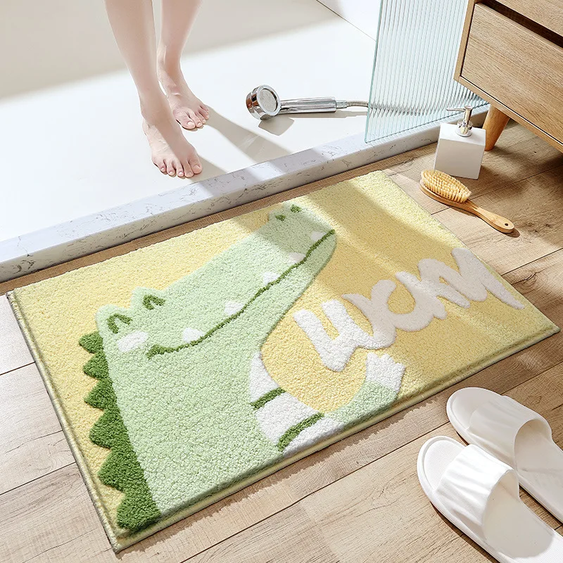 40*60cm Bath Mat Cute Lion Dinosaur Crocodile Bathroom Carpet Flocking Waterproof Non-Slip Shower Rug Entrance Door Foot Mats