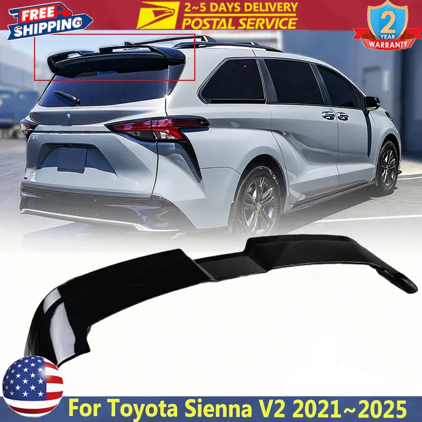 

Gloss Black Auto Rear Trunk Boot Roof Lip Lid Spoiler Cap For Toyota Sienna 2021~2025 V2 Rear Roof Top Spoiler Wing Extension