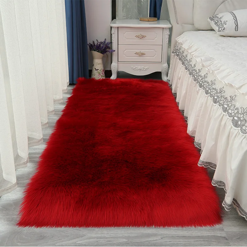 

Red Plush Sheepskin Rugs For Bedroom Living Room Carpet Soft Faux Fur Rug Fuzzy Area Rug Kids Room Carpets Non-Slip Shaggy Mat