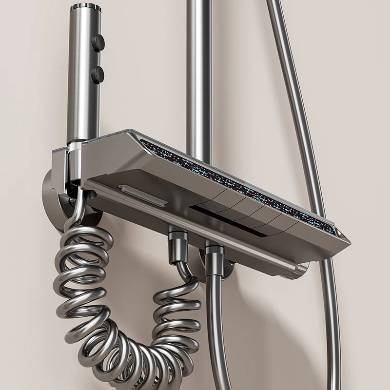 타이머, 핸드헬드 및 다중 모드 기능을 갖춘 세련된 디지털 온도 조절식 레인폴 샤워기 – 스마트 고압 욕실 키트