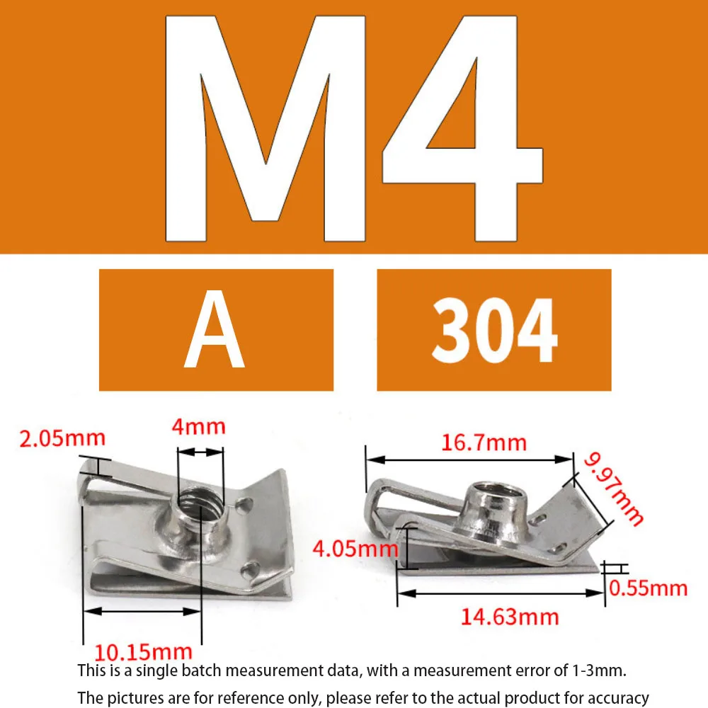 304 SS U-Shaped Clip Nut Car License PlateBuckle Stainless Steel Screw Base Bumper License Plate Fixing Nut Frame Clip