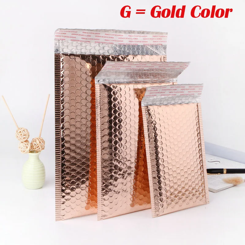 30/50Pcs Metallic Rose Gold Bubble Mailers Foil Padded Bags Postal Bags Gift Packaging Shipping Envelopes Waterproof Mailing Bag