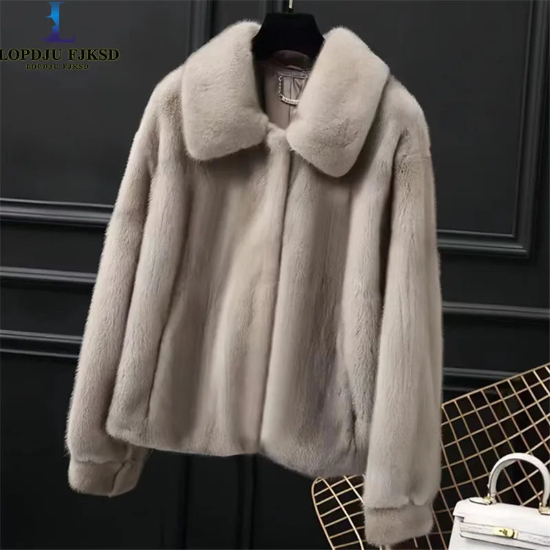 여성용 인조 밍크 모피 코트, 싱글 브레스트 재킷, 느슨한 두꺼운 따뜻한 옷, 턴다운 칼라, 신상, 2024, 겨울 