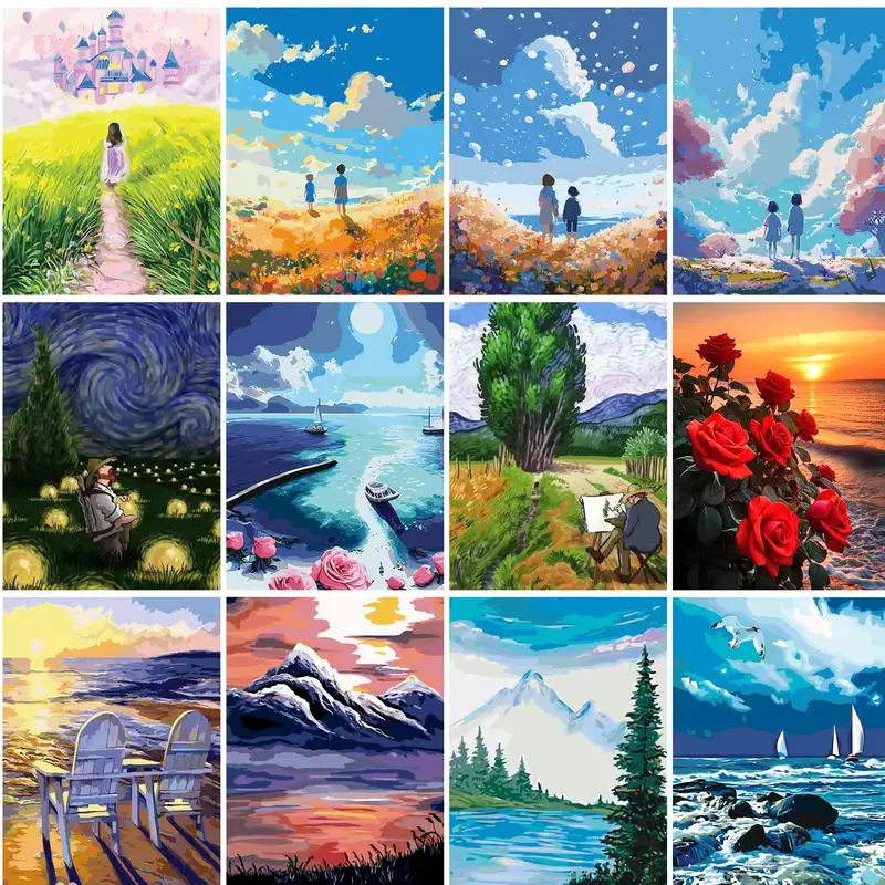 RUOPOTY Sunset Paint By Numbers Adults Crafts Drawing By Numbers Figure Acrylic Painting on Canvas Frameless Diy Making Kits