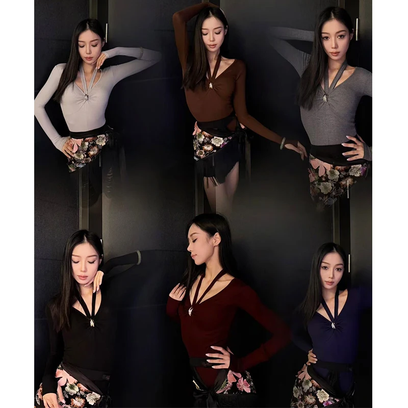 

Long Sleeves Latin Dance Tops Women Autumn Winter Latin Rumba Ballroom Dance Practice Clothing Performance Dancewear DNV26115