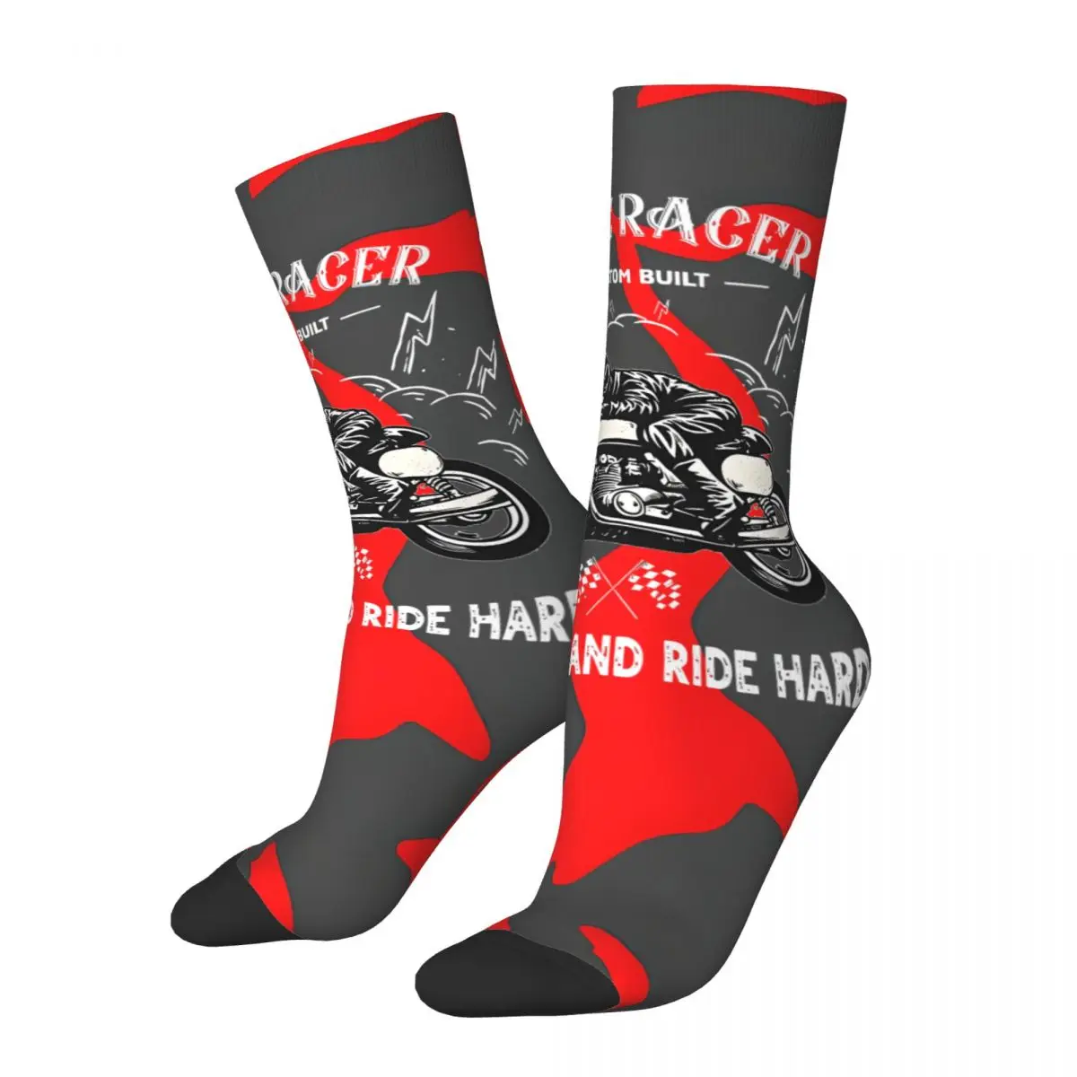 Retro Live Fast And Ride Hard Men's compression Socks Unisex Cafe Racer Harajuku Pattern Printed Novelty Crew Sock