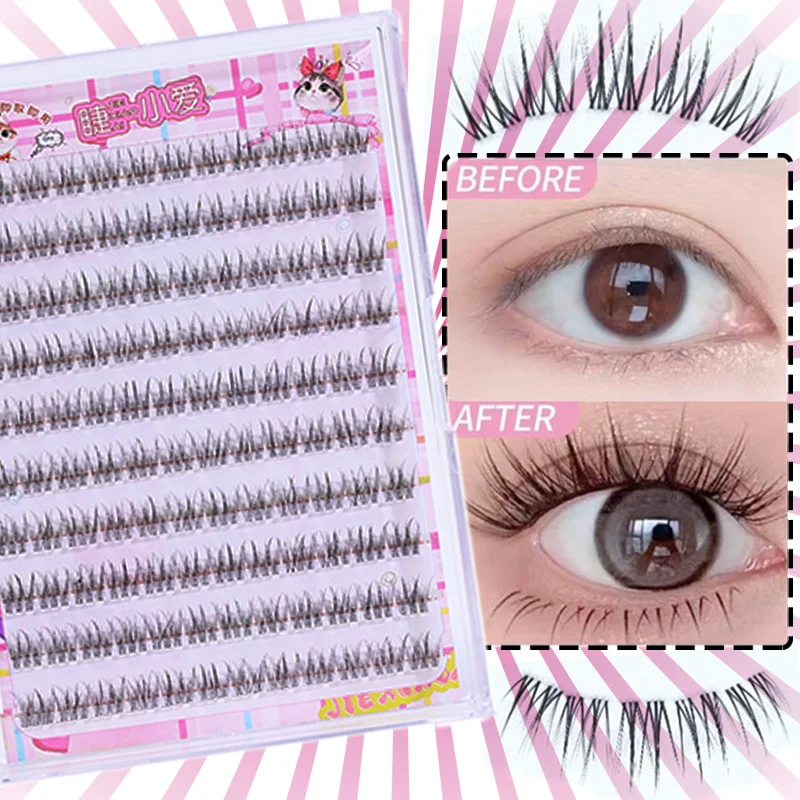 Naturally Fish Tail Cluster False Eyelash DIY Volume No Need Glue Faux Eyelashes Extension Individual Lashes Eyes Daily Makeup