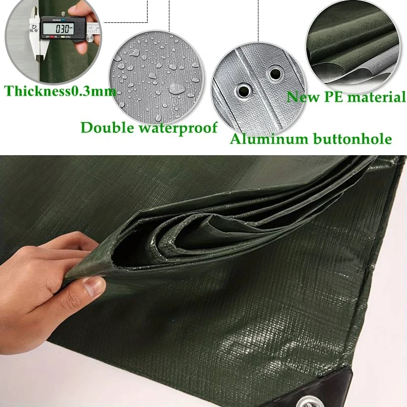 Tarpaulin 2m*2 2×3 3*3 3×4m Green Silver Rain Cover Canopy Awning Uv Block Car Waterproof Tarp  Awning Camping Fishing Sunshade