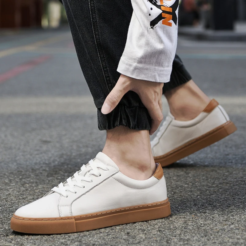 Spring High Quality Genuine Leather Casual Board Shoes Men Lace Up Hand Sewn Thread Shoes Outdoor Sneakers Shoes Big Size 36-49