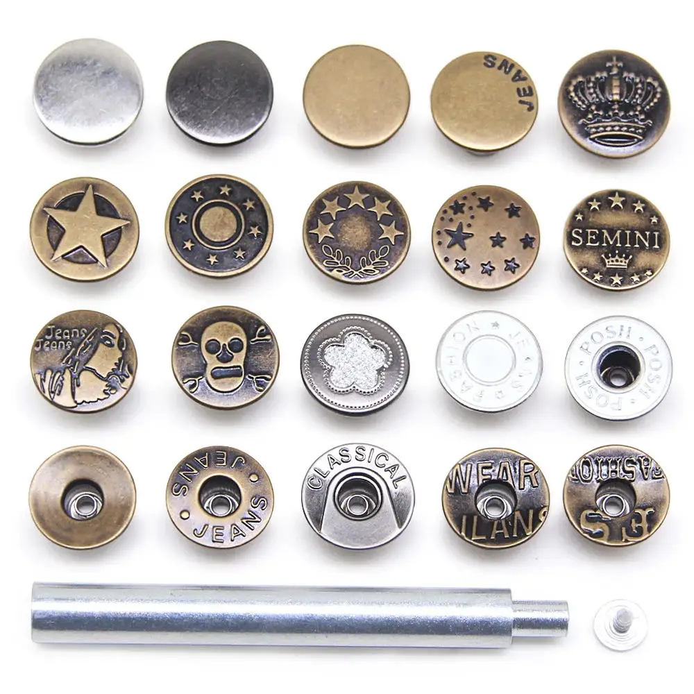 Jeans Buttons 10pcs/ lot 17mm Bronze Fashion Hollow Metal Brass Shank Button For Garment pants sewing clothes Accseeories