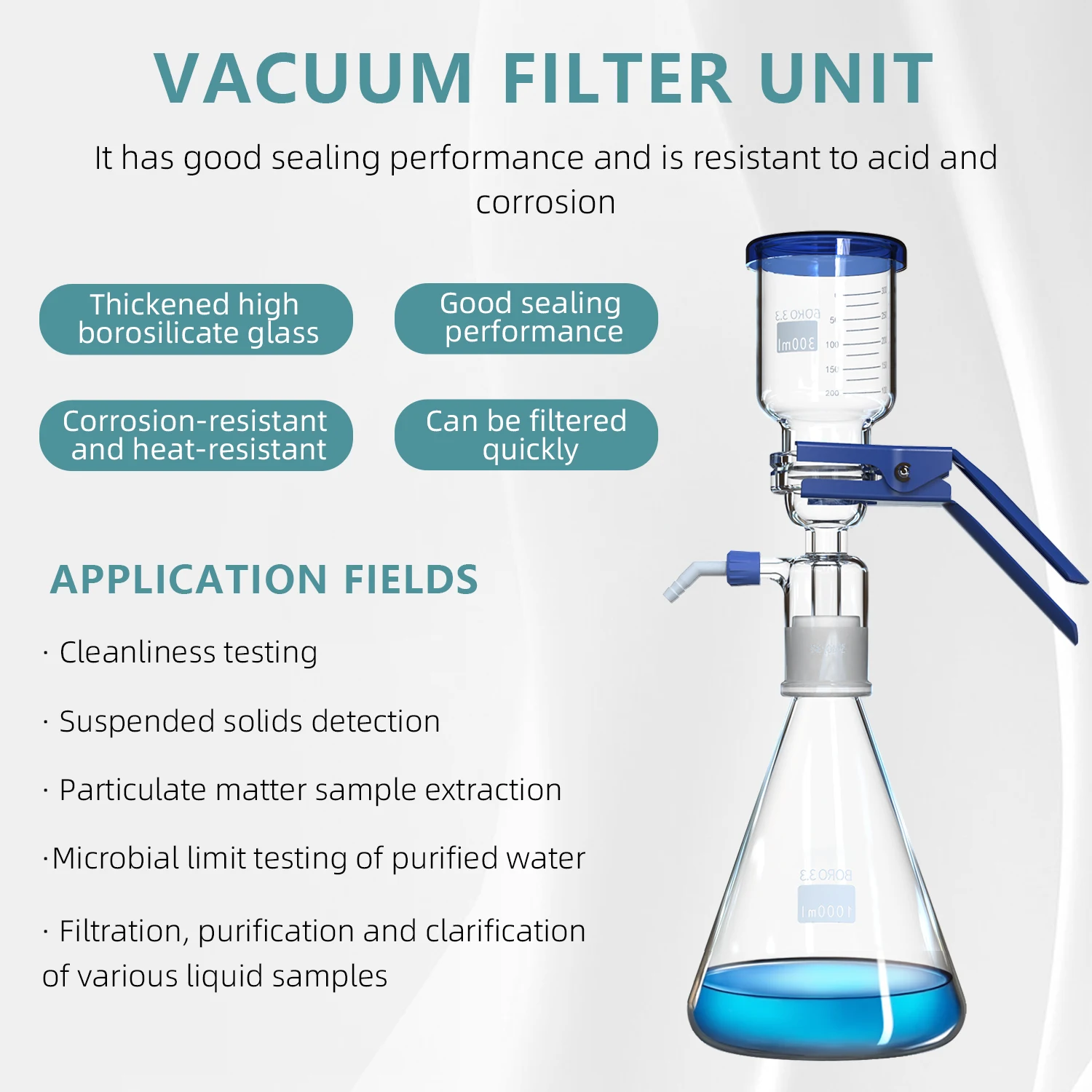 LABHOUSE Vacuum Suction Filtration Kit 1000mL Filtering Flask 300mL Glass Buchner Funnel Lab Equipment