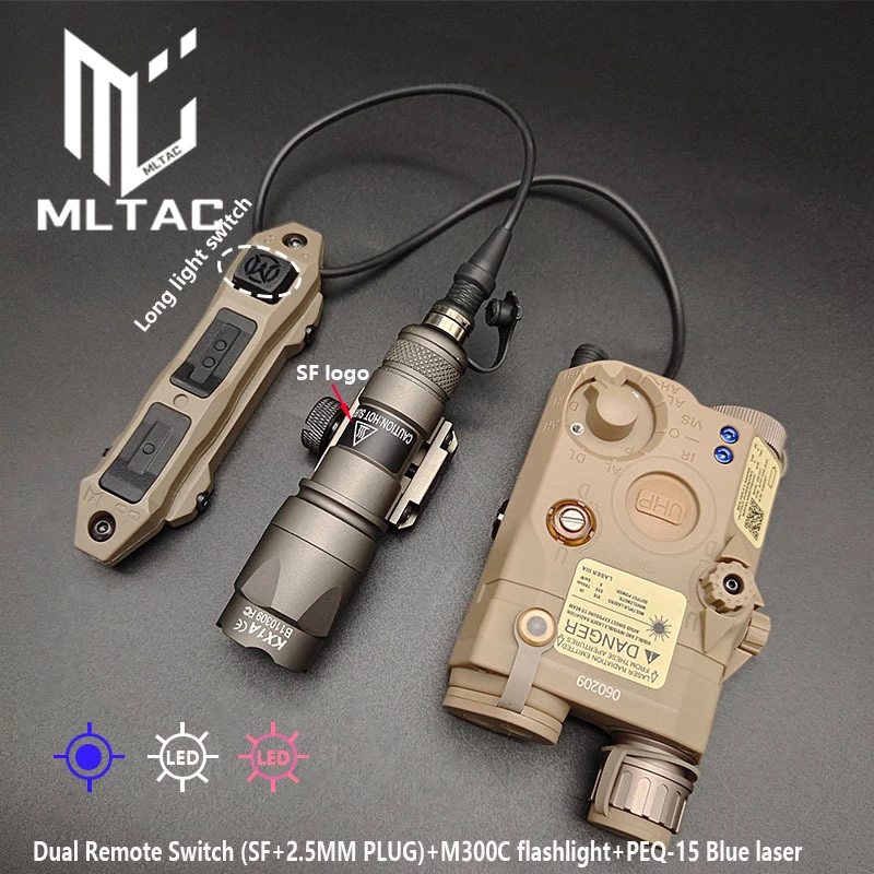 

Airsoft PEQ15 Indicator Red Blue Green Dot/IR Fill Light/Strobe Laser And M300C M600C Scout Light+SF/2. 3Dual Control Switch Set