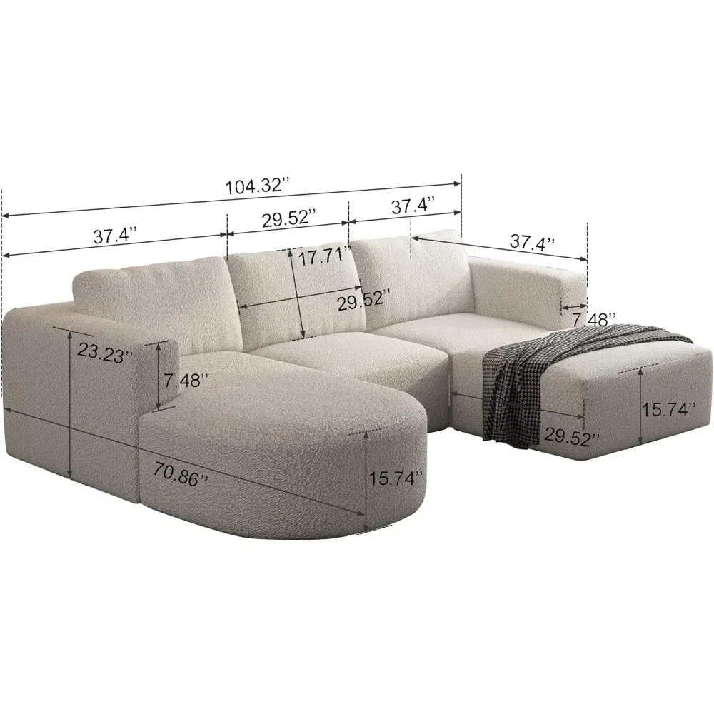 U-Shape Sectional Sofa with Chaise Lounge, Modular Cloud Sofa with Ottoman,4 Seater ,Oversized Living Room Sofas.