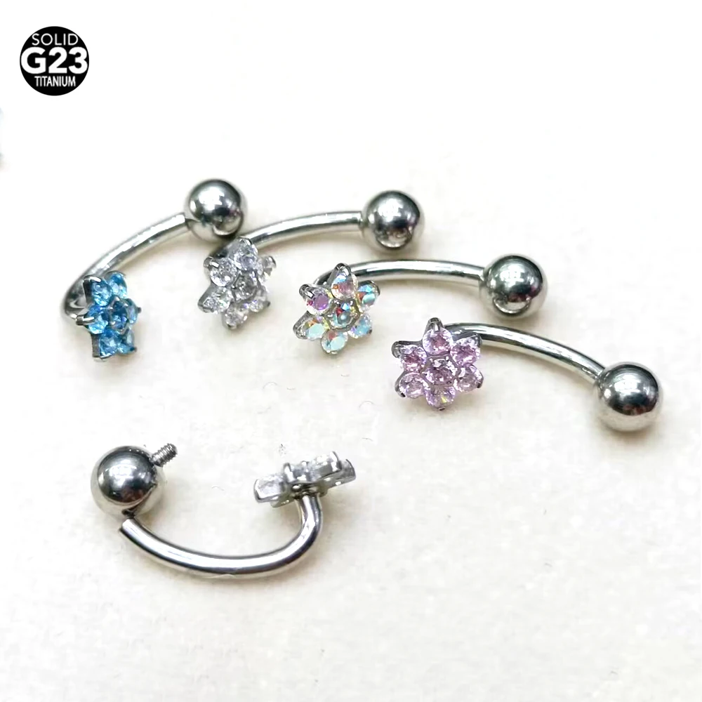 1Pcs 16G F136 Titanium Eyebrow Rings Eyebrow Piercing Jewelry Curved Barbell Surgical Stainless Steel Belly Ring Lip Rings Daith