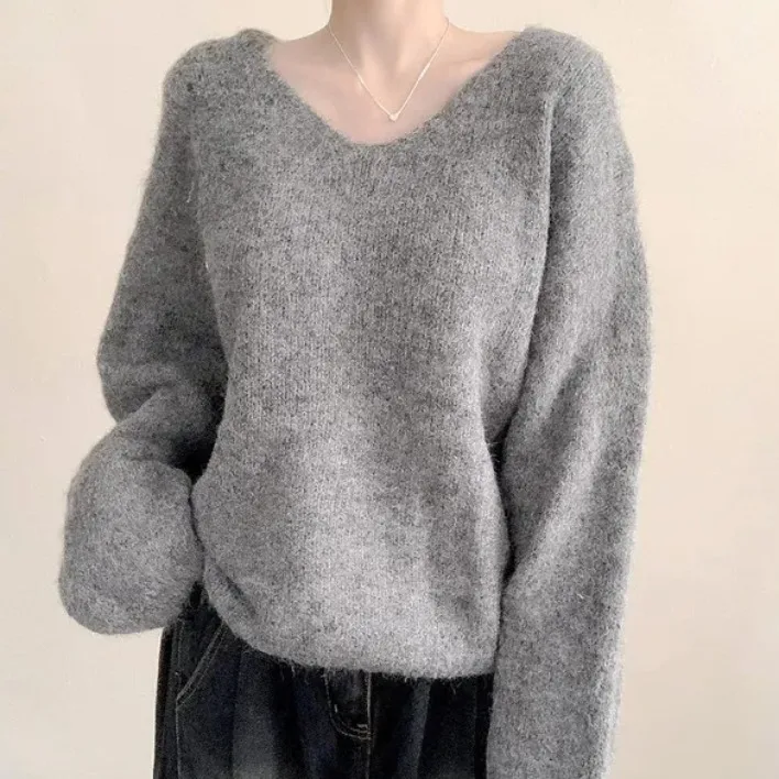 Chic automne hiver ample v-ne fourrure tricoté pull femmes Simple Long Sve confortable à la mode trajet Sle haut