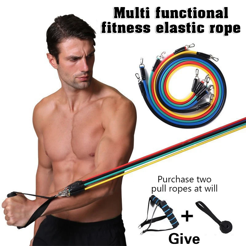 11pcs/Set Pull Rope, Resistance Bands, Portable Fitness Equipment, Ankle Strap, Chest Expander, Elastic Exercise Band Training