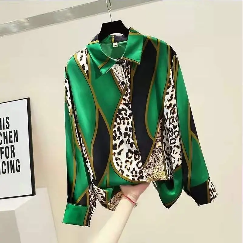 Korean Fashion Leopard Print Office Lady Commute Button Up Shirt 2023Spring Autumn Elegant Long Sleeve Blouse Top Blusas Clothes