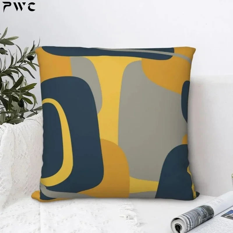 45*45cm Navy Blue Mustard Yellow Square Pillowcase Cushion Cover Creative Polyester Pillowcase