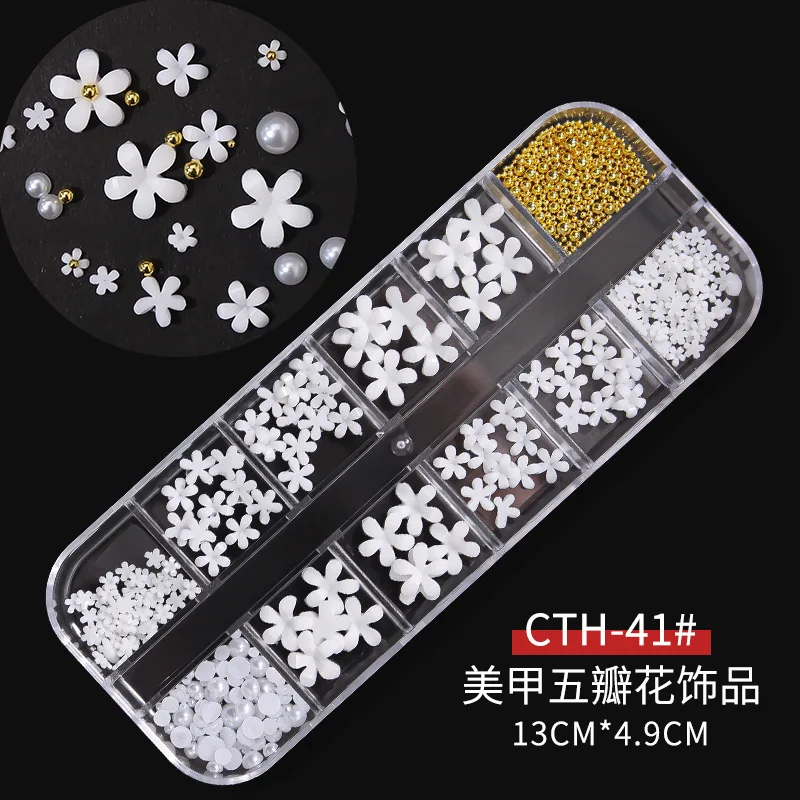 2Packs  mix size white flower Nail Art Decoration  nail rhinestones  NAIL Crystal  Nail steel ball