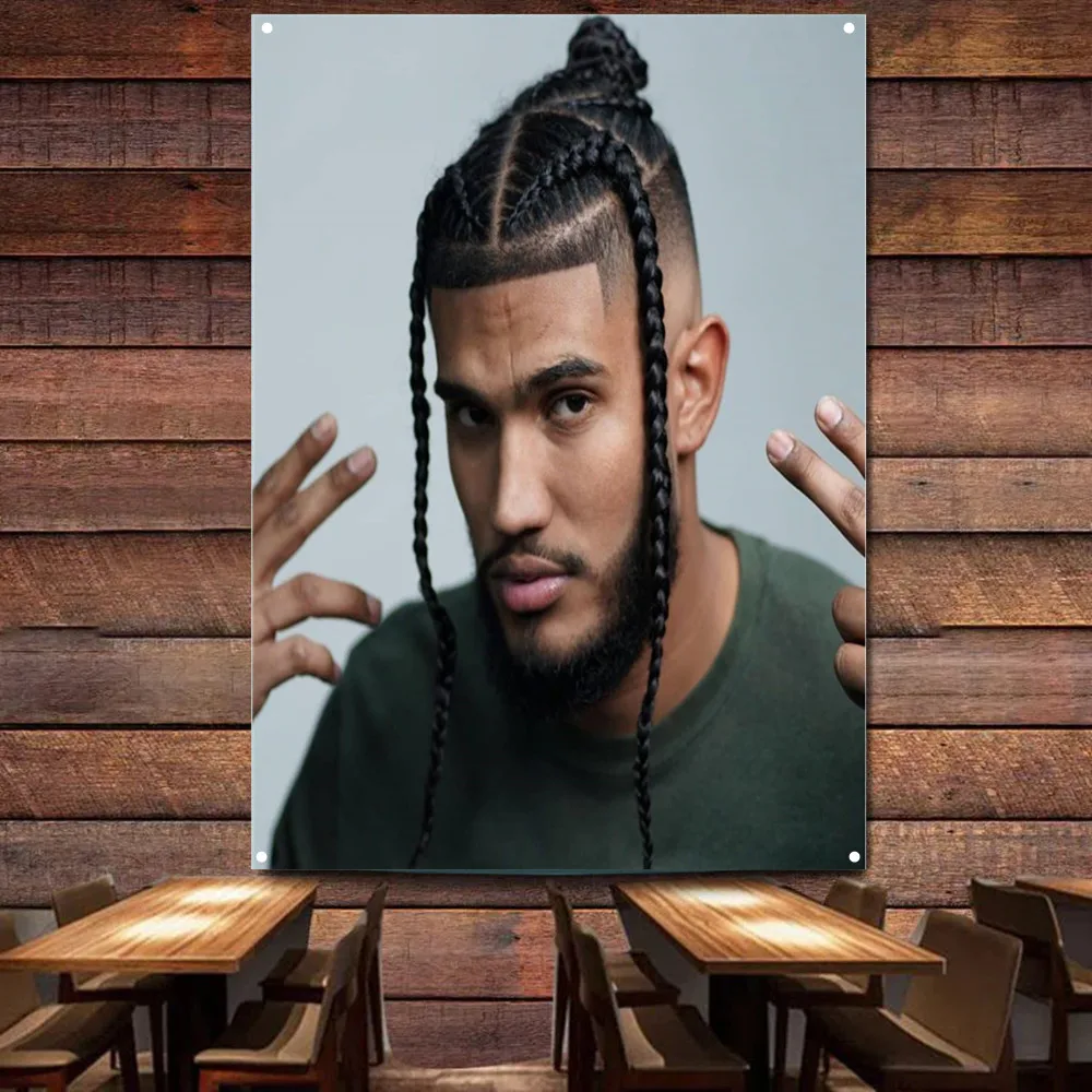 

High Fade Hairstyle with Braids for Black Men Poster - Haircut & Shave Wall Art Tapestry Barber Shop Wall Decor Banner & Flag