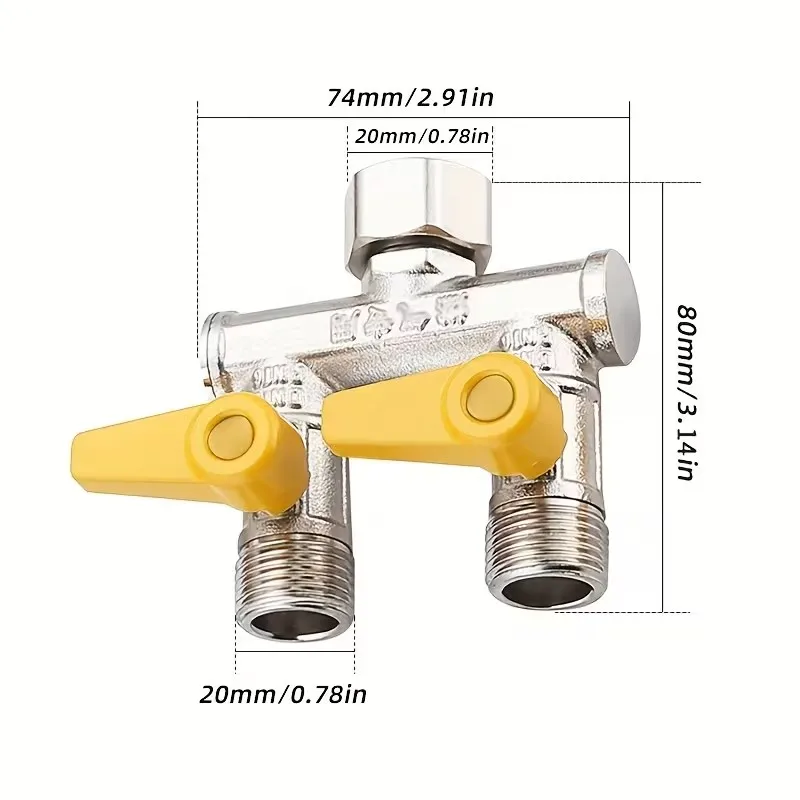 Nickel-Plated Brass Three-Way Shower Valve, Heavy-Duty Solid Brass Water Divider, Distributor, Faucet Adapter, Hose Connector