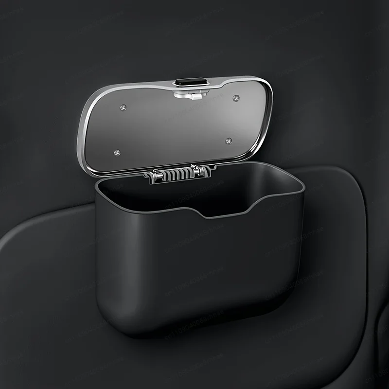 Multifunctional Car Trash Can with Lid Button, Hanging Storage Bin for Wet and Dry Use, Auto Interior Accessories, Organizer Box