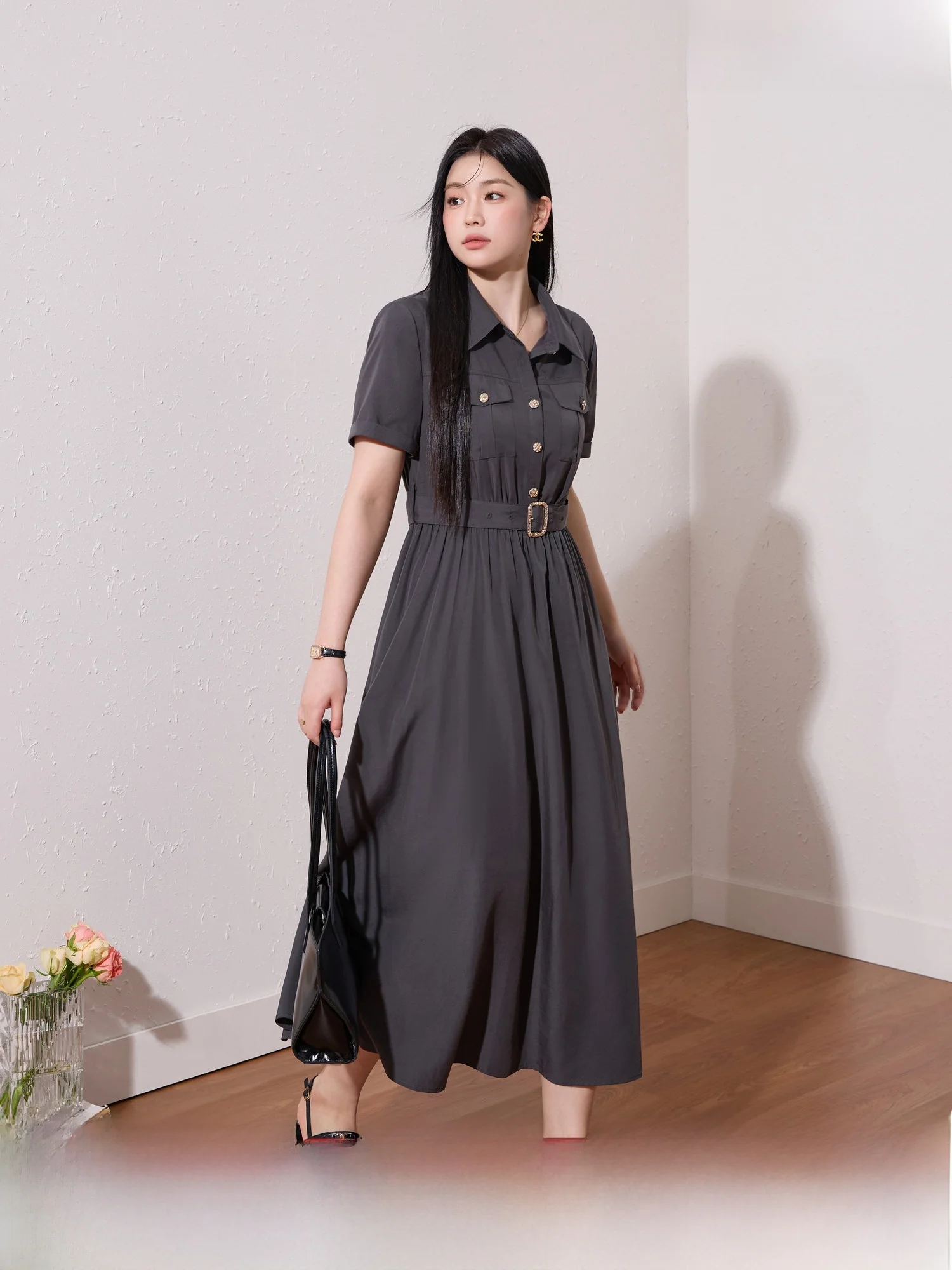 

Женская повседневная шелковая юбка трапециевидной формы с воротником Dr, летняя новая тонкая юбка трапециевидной формы с завязкой на талии, дышащая Dr