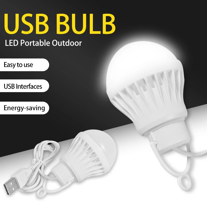 USB LED Light Bulb Portable Camping Light Mini Light Bulb 5V Power Book Light Student Study Table Lamp Outdoor Fishing Lighting