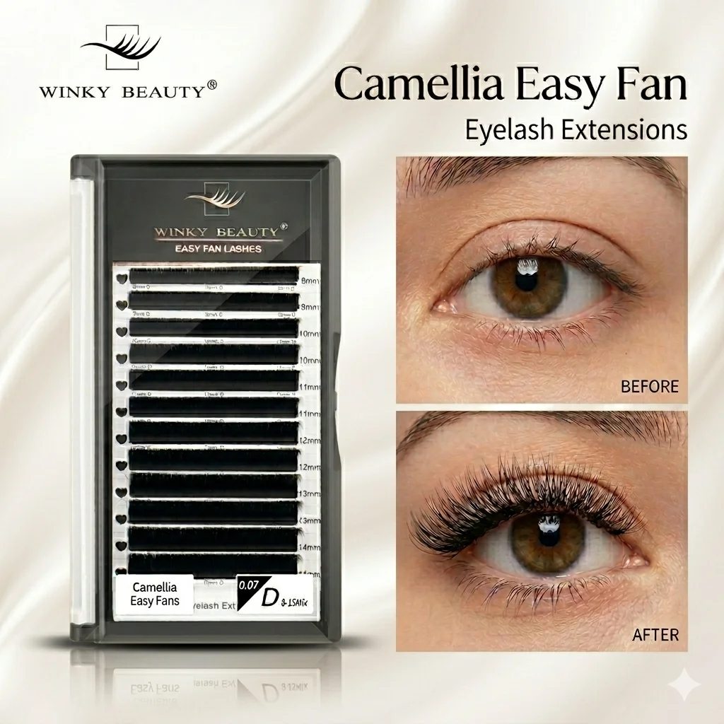Ultra Light Easy Fans False Eyelash, 0.07 Curl Camellia Russian Flowering Lashes, Handmade Fan Lashes, Soft Dramatic Eye Makeup