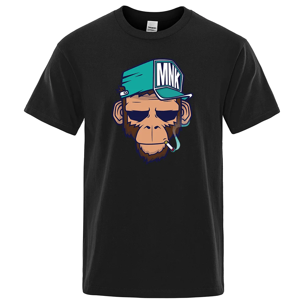 Cotton Tops Smoking Monkey Cartoons Short Sleeve Men Personality Street T-Shirts Loose Oversized Tees Breathable Soft Clothing