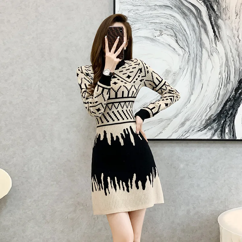 Autumn and Winter Women\'s Long Sleeved Dress High Quality Fashion Casual Commuter Knitted Dresses