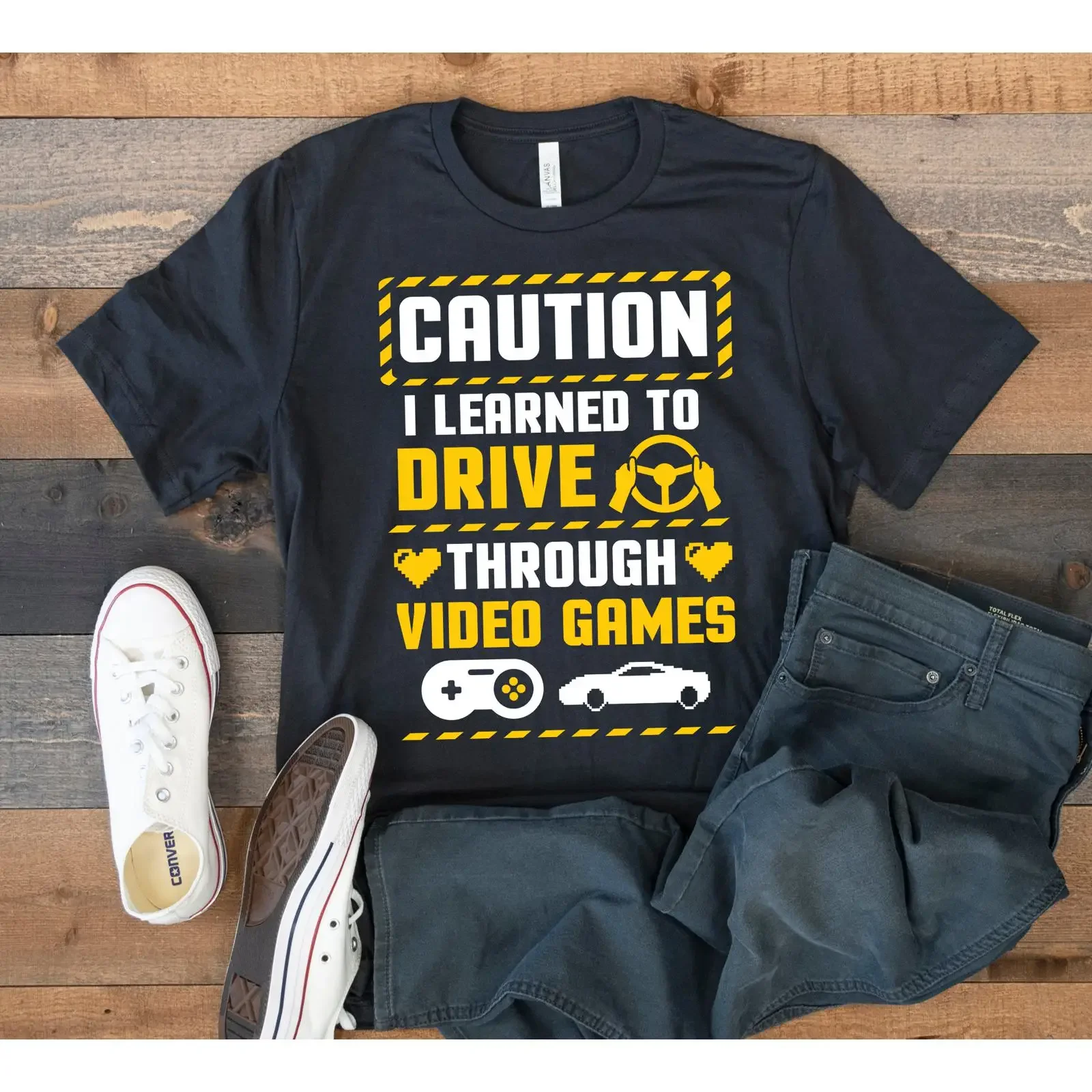 Learned To Drive Through Video Games T Shirt Gamer Drivers License New Driver SweaT Long Sleeve vintage Washed homme Slightly