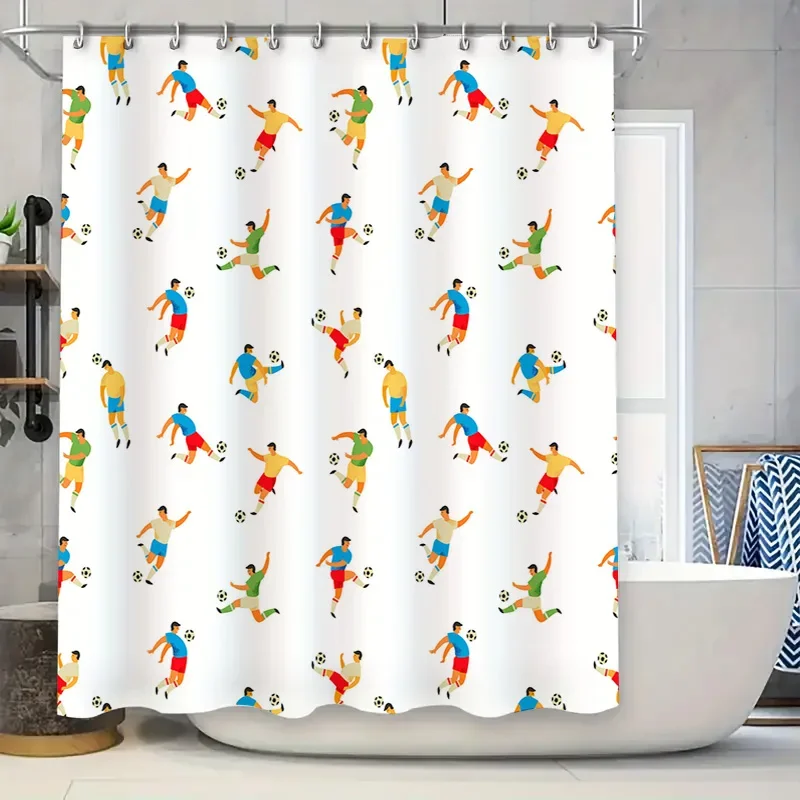 

Bright Soccer Shower Curtain Set Bath Decor for Kids Bathroom Sports Themed 3D Printed Waterproof Fabric Yellow Green Red Blue C