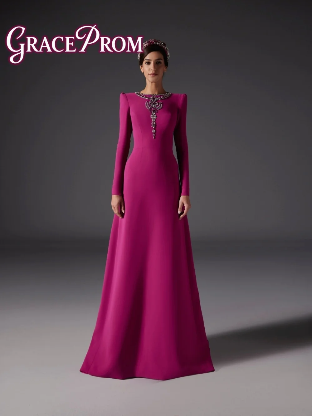 

Formal Purple A Line Evening Dress 2026 Formal Long Sleeve Red Carpet Gown Enchanting Diamond Floor Length Prom Gown فساتي