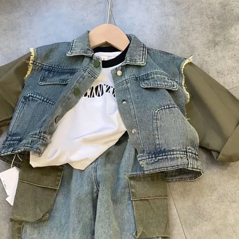 Boys' Sets Denim Jacket Jeans Two-piece Suits Spring Autumn Korea Splicing Cool Street Color Blocked Fashion Children's Clothing