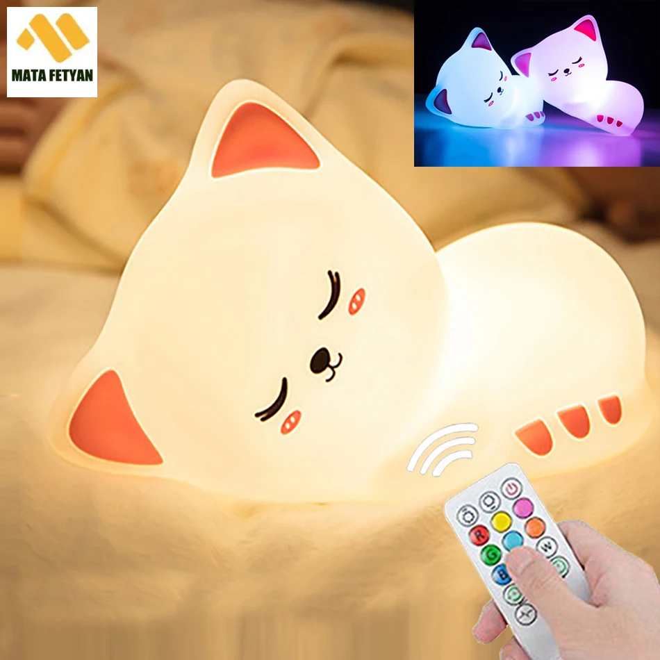 

Touch LED Cat Night Light Remote Control For Kid Children USB Rechargeable Silicone nightligh Child Cat Lamp for Birthday Gift