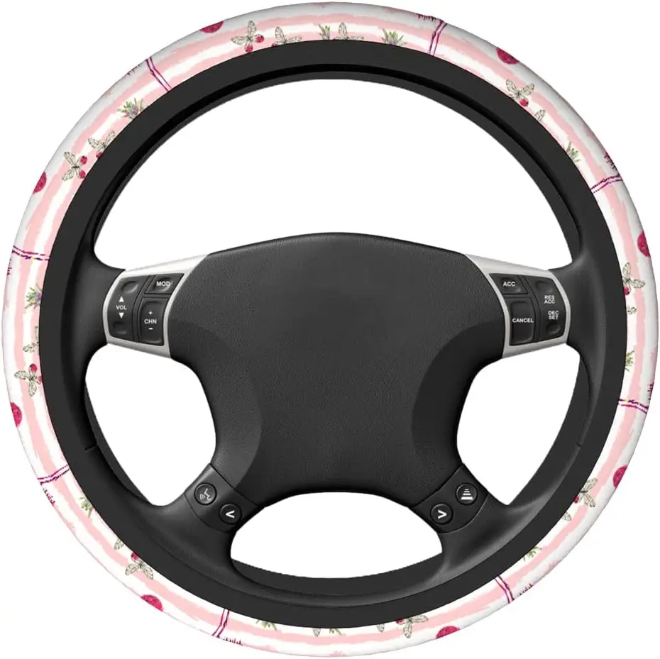 Flamingo Auto Car Steering Wheel Cover for Women Girls Tropical Pink Flamingo Butterflies Pineapples 15 Inch Steering Wheel